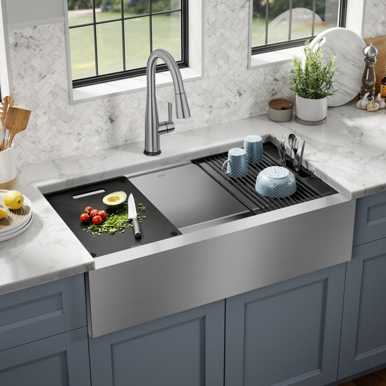 DELTA Rivet 36Inch Workstation Farmhouse Apron Front Kitchen Sink Undermount 16 Gauge Stainless